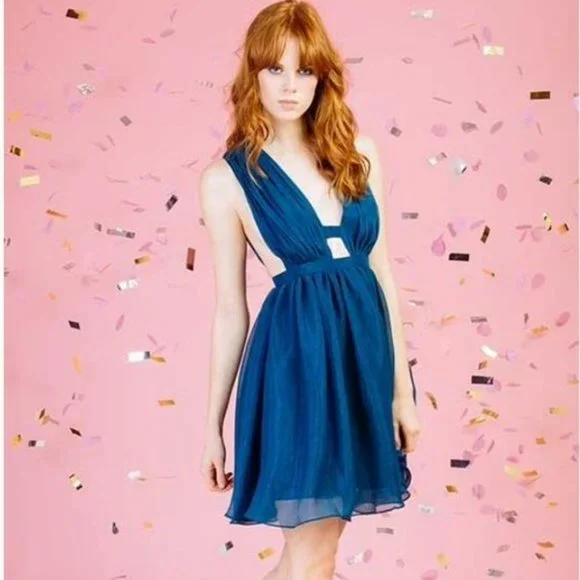 plunge fit and flare dress Satin Fit and Flare Backless Dress